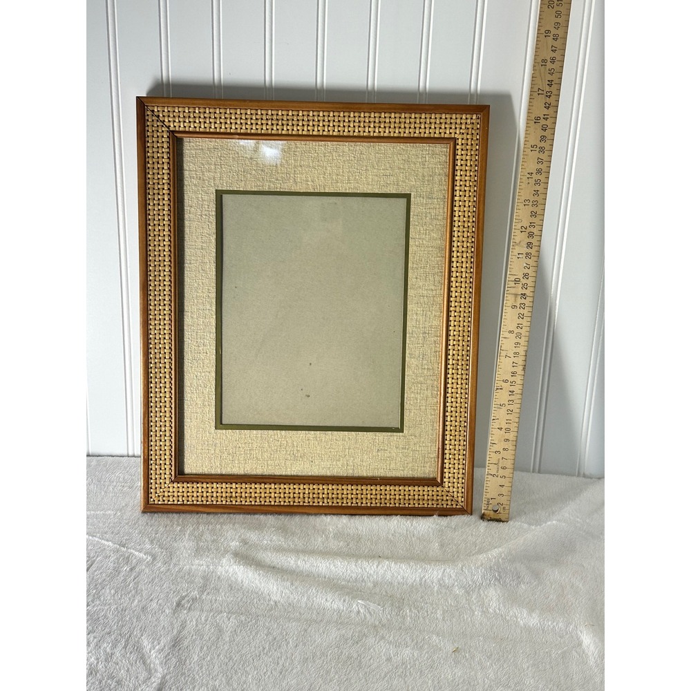 Vintage Woven Wicker Wood Picture Frame 14x17 Brown Boho Coastal Good Condition
